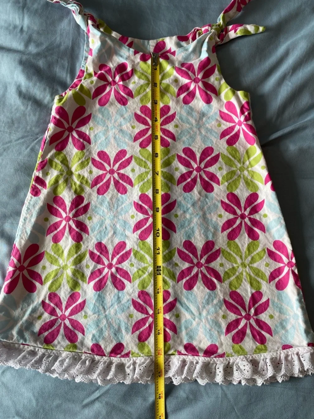 Handmade Girls Floral Tie-Shoulder Sundress Blue Pink Green - size estimated - Picture 6 of 7